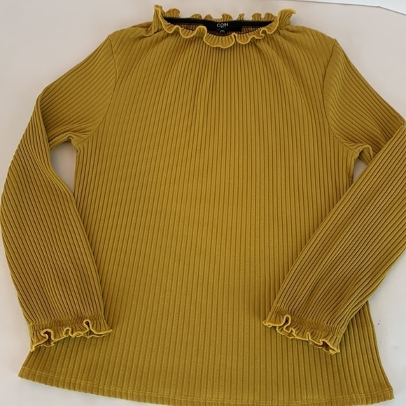 Coin 1804 Rib Elastic Funnel Neck Trim Pullover Top Mustard Yellow Size Medium - Picture 12 of 12